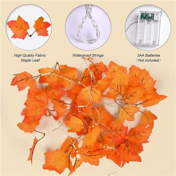 2 Pack Fall Decor Total 16.4FT 50LED Maple Leaves String Lights Battery Operated - Picture 4 of 6